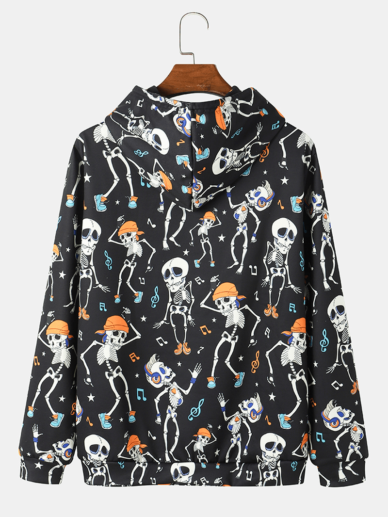 Men Halloween Dance Skull Print Hooded Sweatshirt - MRSLM