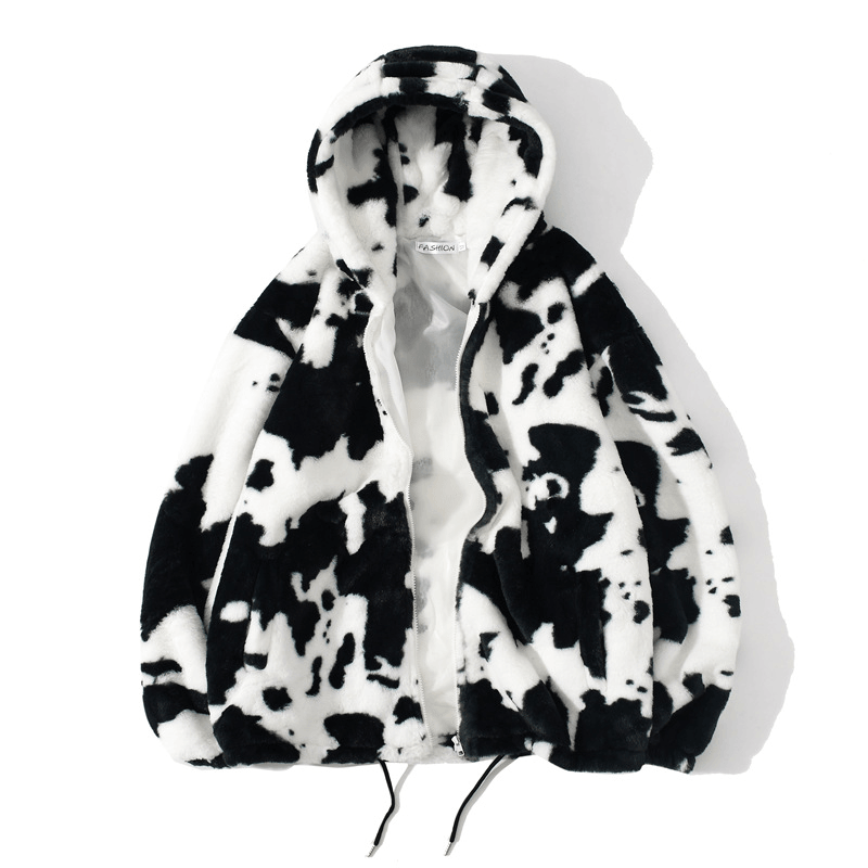 Winter Cows and Lambs Woolen Coat for Men and Women Thickened plus Velvet Coat Korean Version of Loose Ins Woolen Couple Cotton Clothing Tide - MRSLM