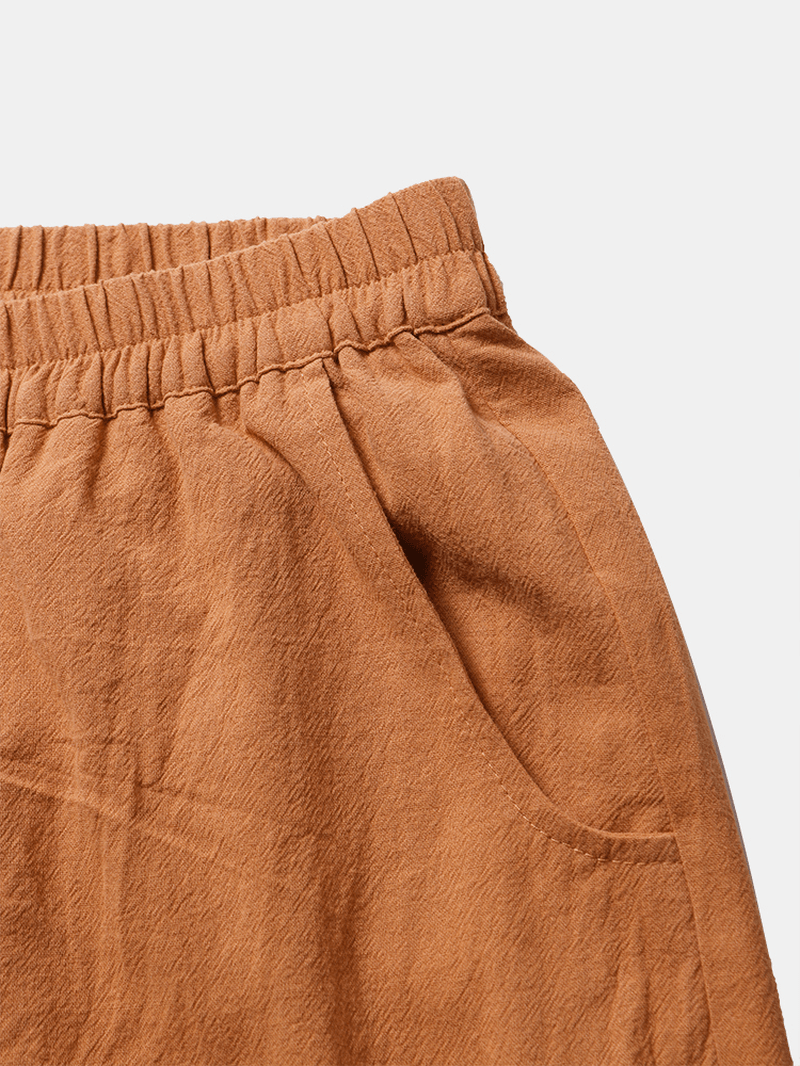 Plain Solid Color Elastic Waist Casual Cotton Women Pants - MRSLM
