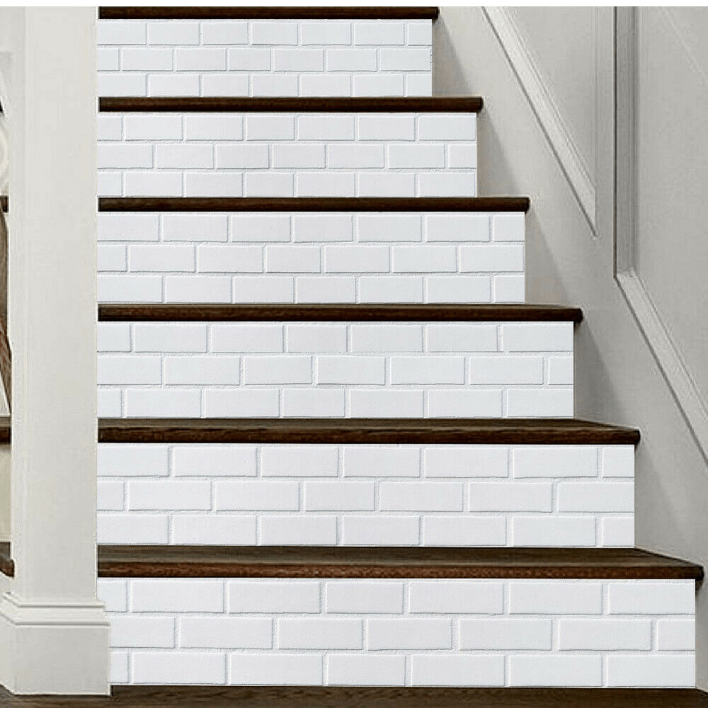 6Pcs 3D Brick Stair Stickers DIY Staircase Decals Decor Removable Waterproof Wallpaper White for Home Decor - MRSLM