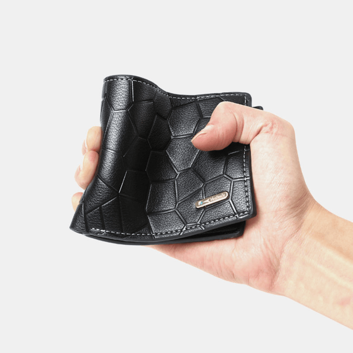 Men Faux Leather Business Retro Solid Color Lychee Pattern Embossed Multi-Slot Card Holder Wallet - MRSLM