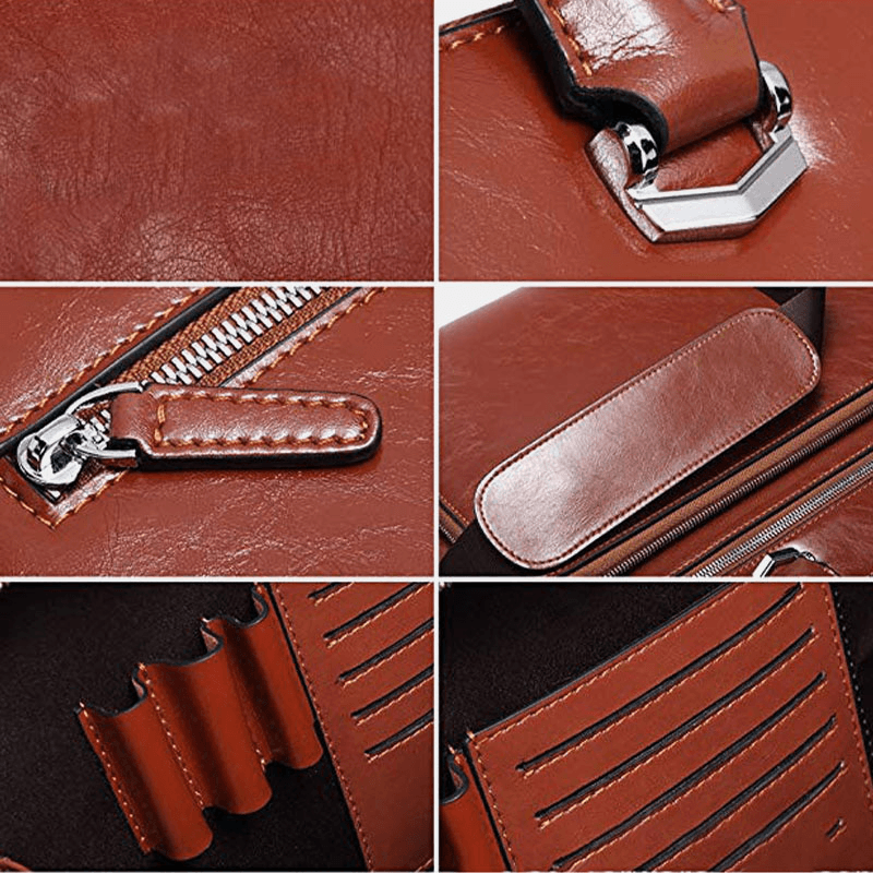 Men Faux Leather Multifunction Multi-Pocket 15.6 Inch Laptop Bag Briefcases Handbag Shoulder Bag - MRSLM