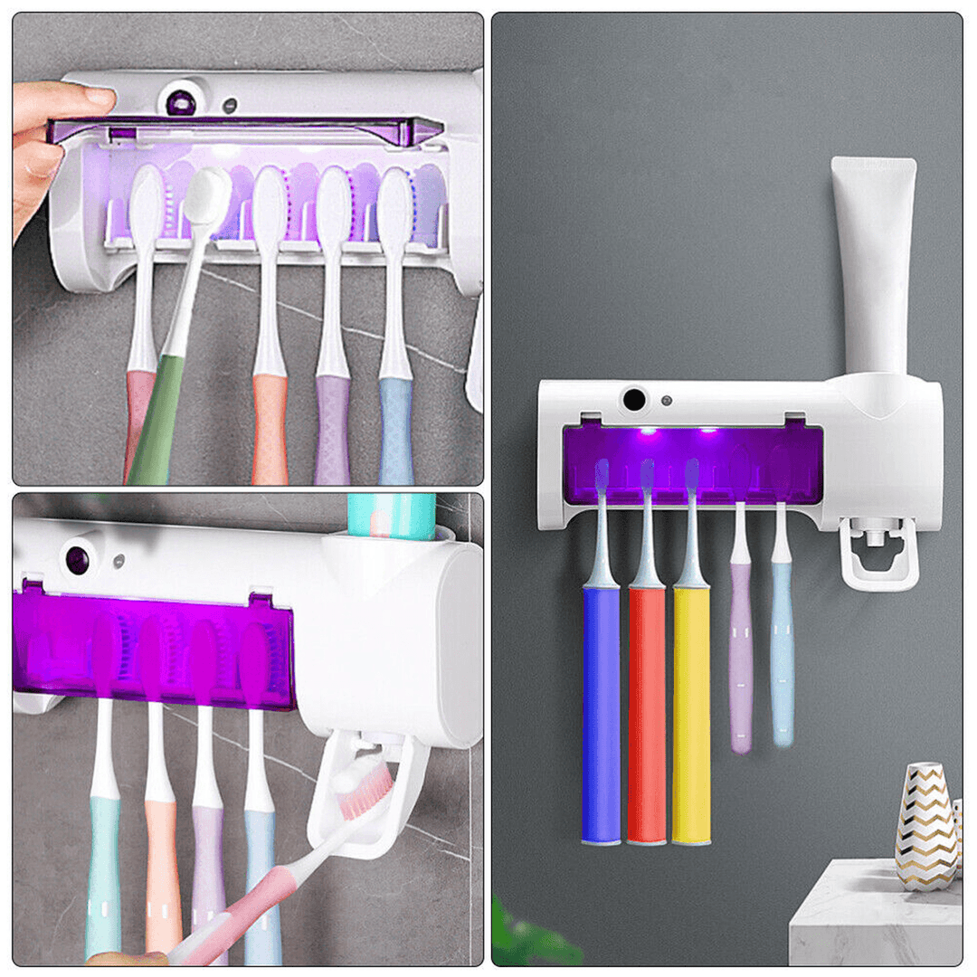 UV Light Toothbrush Sterilizer Dustproof Toothbrush Wall Mount Rack - MRSLM
