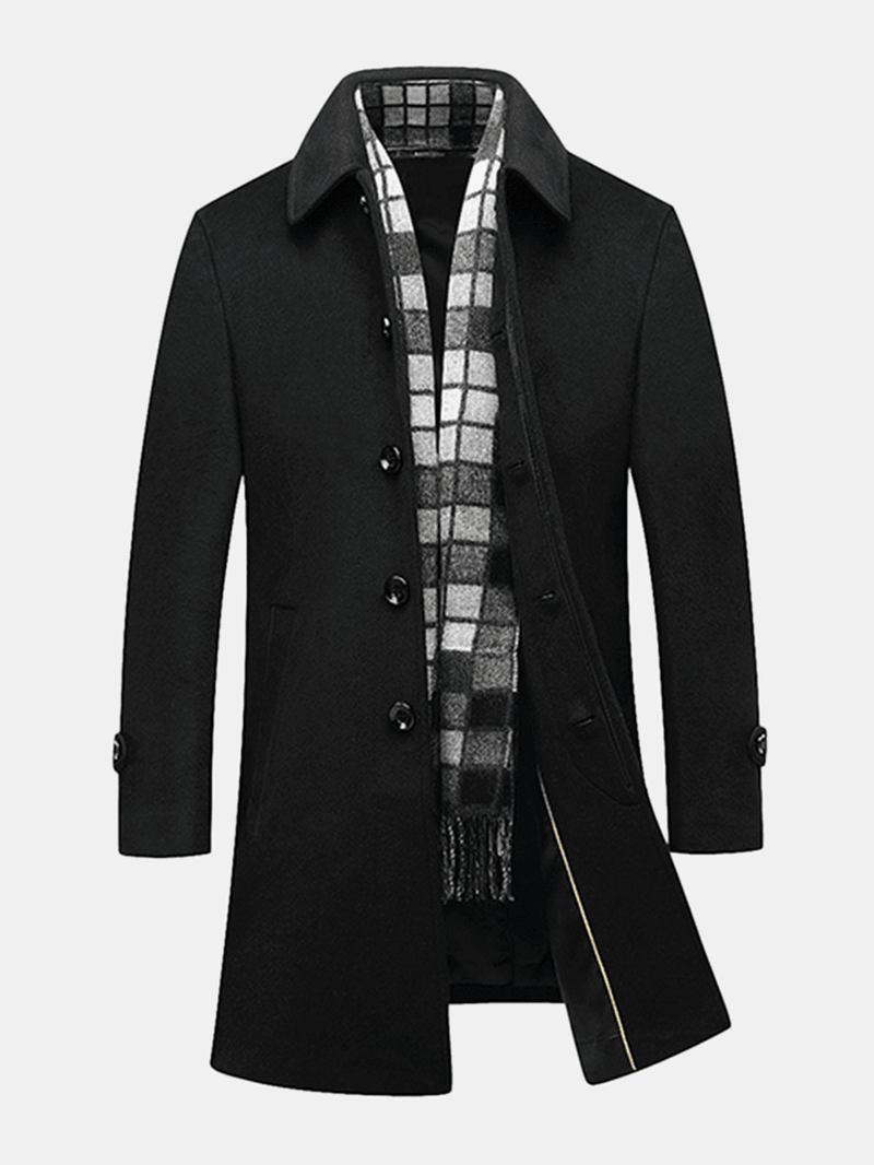 Black Business Stylish Woolen Overcoat Mid Long Trench Coat - MRSLM
