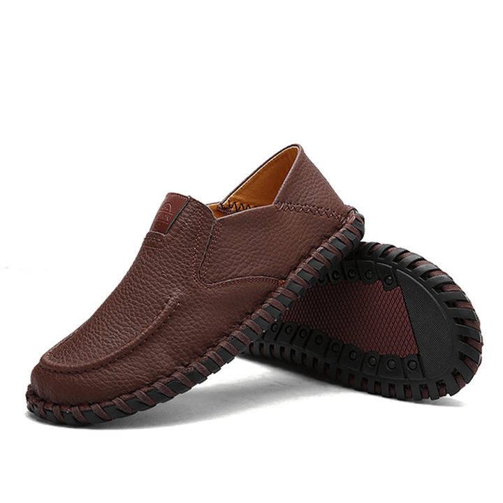 Men Soft Breathable Flat Shoes Casual Outdoor Leather Slip on Oxfords - MRSLM