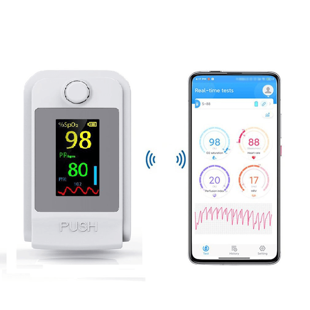 BOXYM Bluetooth Fingertip Pulse Oximeter Oximetry Blood Oxygen Saturation Monitor OLED Pulsoksymetr SPO2 PR Heart Rate Monitor - MRSLM