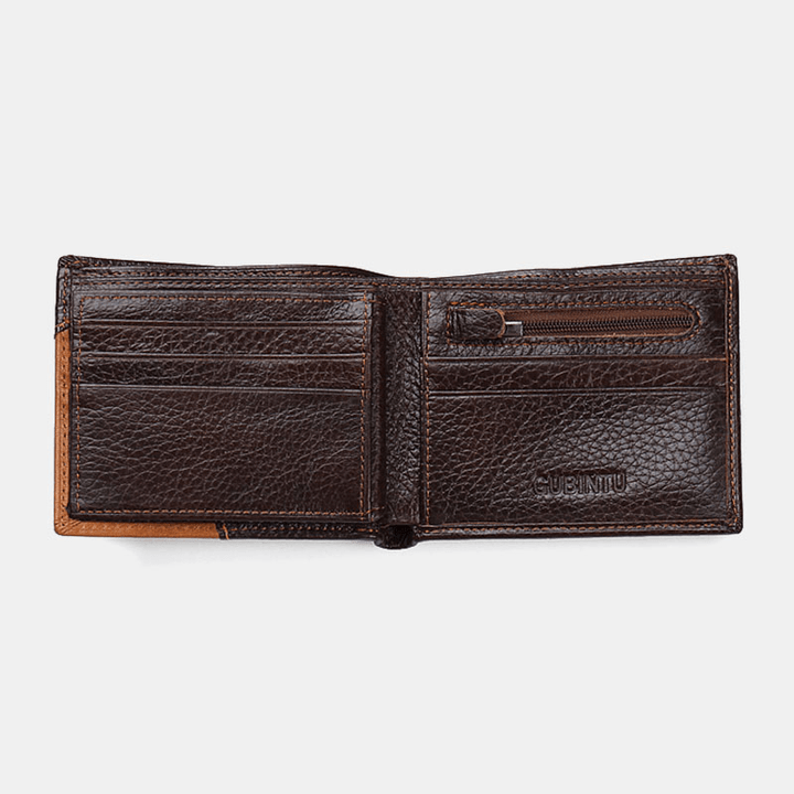 Men Genuine Leather Patchwork Money Clips Multi-Card Slots Card Case Wallet - MRSLM