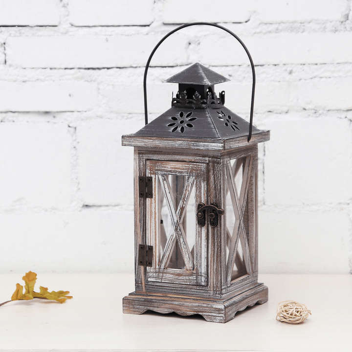 Vintage Tea Light Wooden Candle Holder Moroccan Hanging Iron Lantern Home Decor - MRSLM