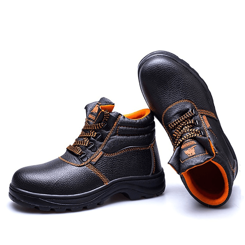 Men Cowhide Leather Non Slip Soft Sole Working Protected Casual Labor Safety Boots - MRSLM