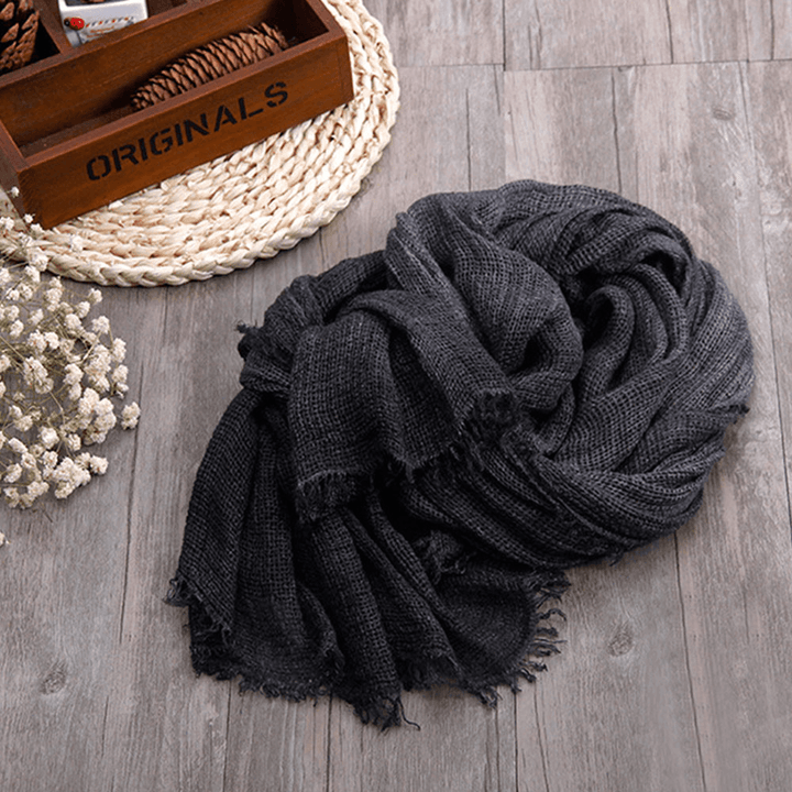 Women Dirty Dyed Cotton Autumn and Winter Keep Warm Neck Protection Solid Brief Ethnic Style Scarf Shawl - MRSLM