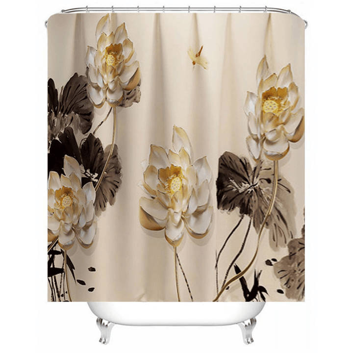 Printing Plum Blossom Shower Curtain Set Waterproof Odorless Anti-Slip Bath Mat Set - MRSLM