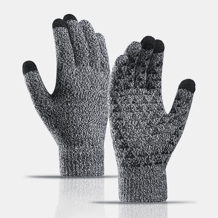 Unisex Three-Finger Touch-Screen Palm Triangle Silicone Non-Slip Pattern Knitted Gloves plus Velvet Thicken Soft Winter Warm Gloves - MRSLM