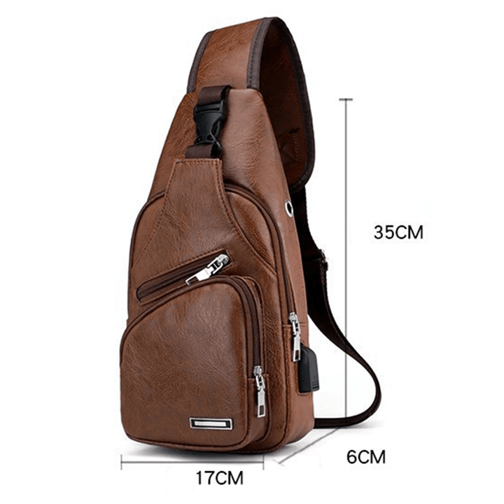 Casual Outdoor Travel USB Charging Port Sling Bag Leather Chest Bag Crossbody Bag - MRSLM