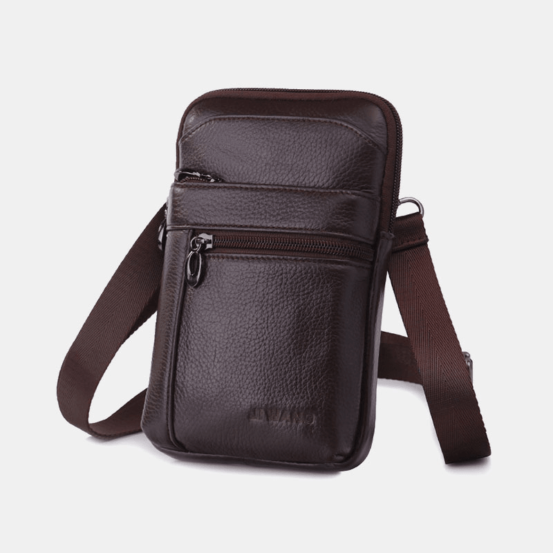 Men Genuine Leather 7 Inch Phone Bag Waist Bag Belt Bag Shoulder Bag Crossbody Bag - MRSLM