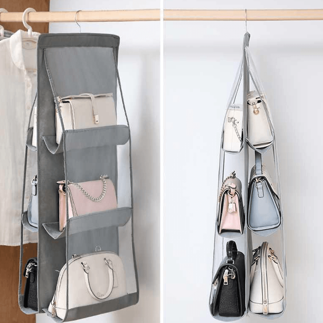 Double-Sided Six-Layer Hanging Handbag Closet Wardrobe Bag Storage Holder - MRSLM
