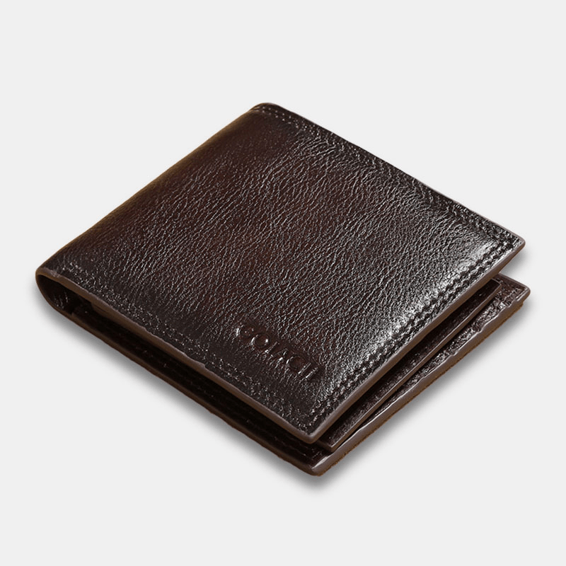 Men Genuine Leather Short RFID Anti-Theft Multi-Card Slot Card Holder Coin Purse Wallet Cowhide Money Clip - MRSLM