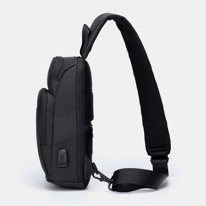 Men Oxford Large Capacity USB Charging Chest Bag Fashion Casual Wild Bus Card Pocket Design Crossbody Bag Shoulder Bag - MRSLM