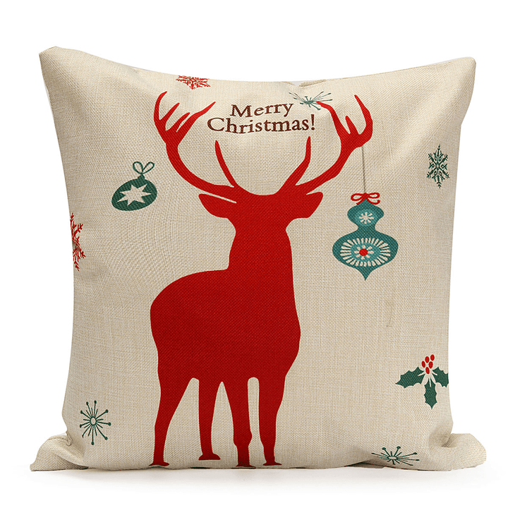 45X45Cm Christmas Tree Red Deer Gift Fashion Cotton Linen Pillow Case Santa Claus Home Decor - MRSLM