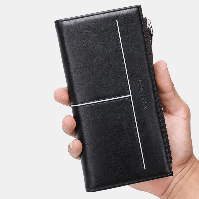 Men 9 Card Slots Phone Purse Zipper Long Wallet - MRSLM