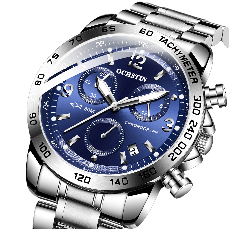 OCHSTIN GQ6123B Waterproof Casual Style Men Wrist Watch Full Steel Chronograph Quartz Watch - MRSLM