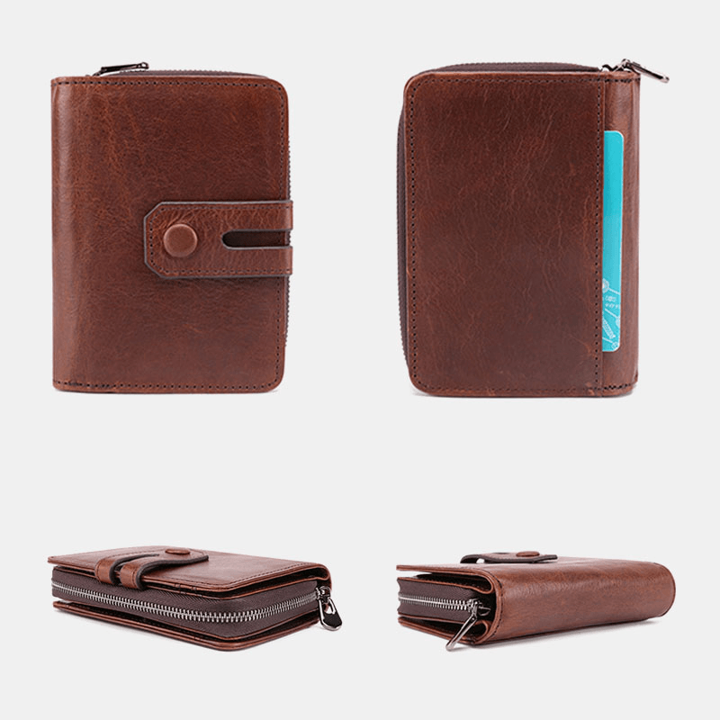 Men Short Bifold RFID Anti-Magnetic Wallet Multifunction Genuine Leather Multi-Card Slot Card Holder Coin Purse Organ Wallet - MRSLM