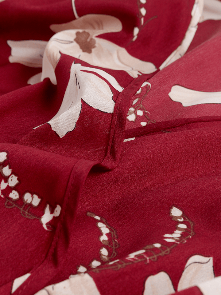 Women Long Sleeve V-Neck Floral Print Mini Dress - MRSLM