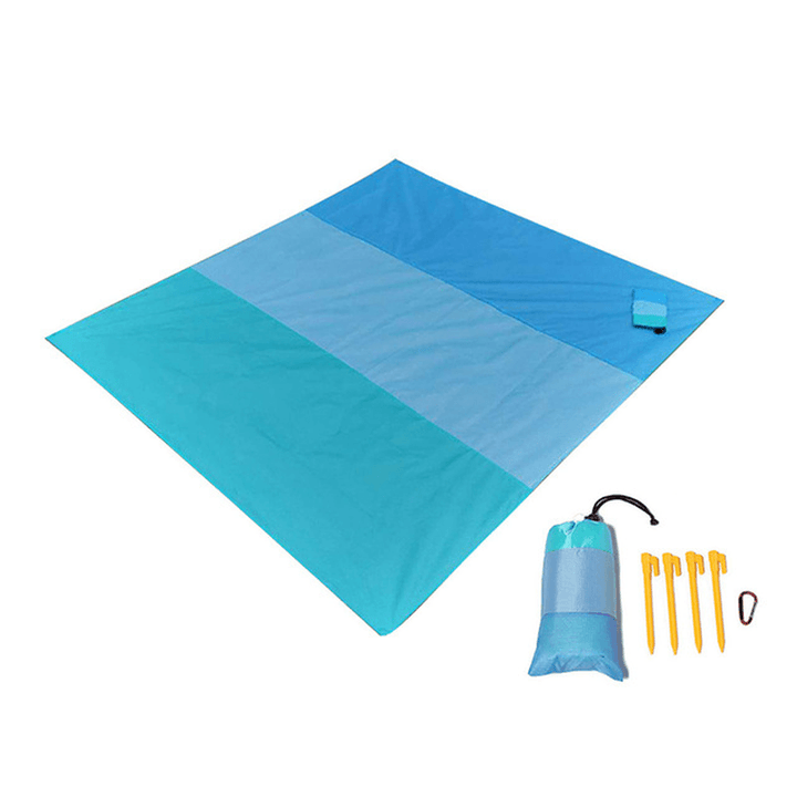 200X210Cm Beach Blanket Waterproof Multifunction Folding Picnic Mat Sunshade Canopy with Ground Nail Carabiner Camping Travel - MRSLM