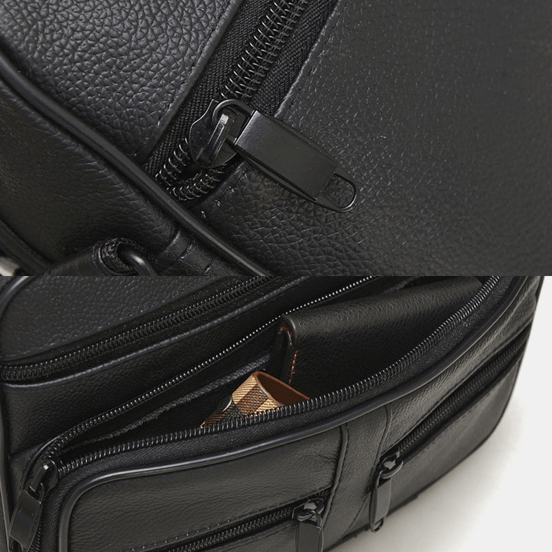 Men Genuine Leather Fashion Business Solid Color Leather Shoulder Bag Crossbody Bag - MRSLM
