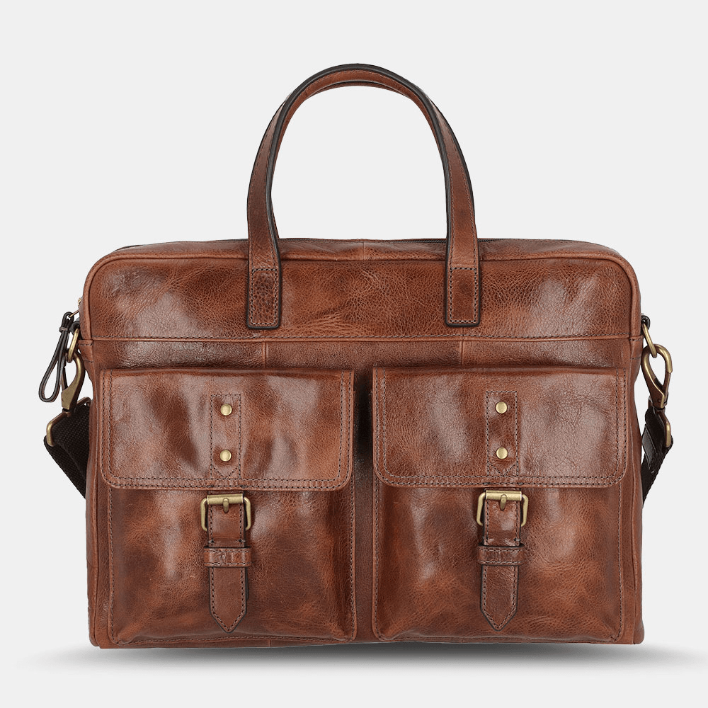 Men PU Leather Vintage Bussiness Versatile Multi-Pockets Teacher Bag Briefcase Multifunction Crossbody Bag Handbag - MRSLM
