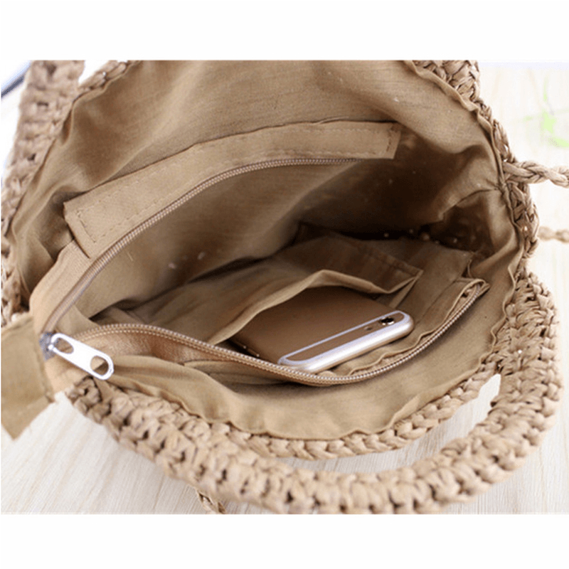 Women Straw Canteen Light Crossbody Bag Phone Bag Beach Bags - MRSLM