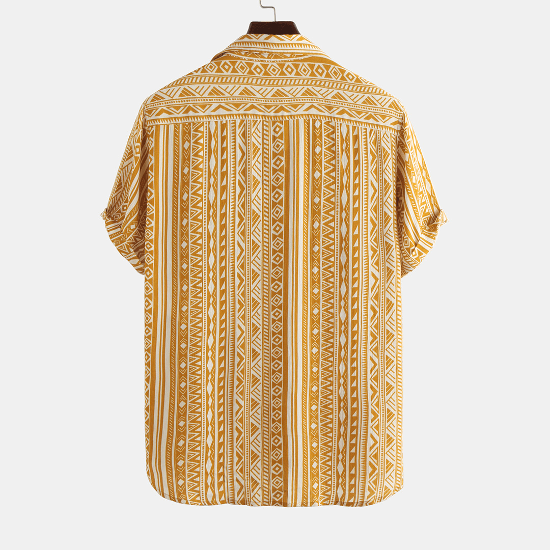 Mens Vintage Summer Pattern Stripe Printed Pocket Shirts - MRSLM