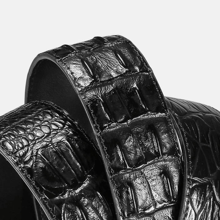 Men Genuine Leather Crocodile Pattern 125CM Ratchet Dress Belt Leopard Head Automatic Buckle Business Jeans Suits Cowhide Belt - MRSLM