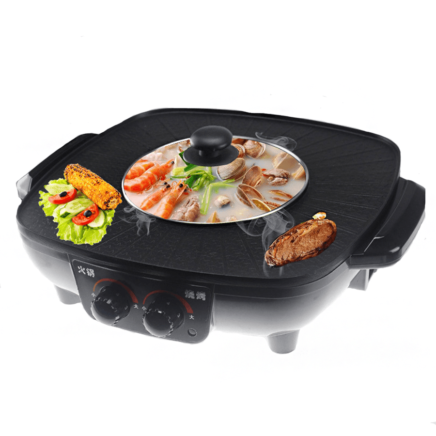 1600W 220V Electric Hot Pot Barbecue Hotpot Oven Smokeless BBQ Cooking Pan Cookware - MRSLM