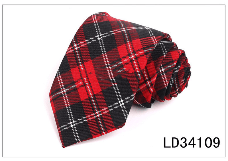 plaid polyester silk necktie, view 7 - MRSLM