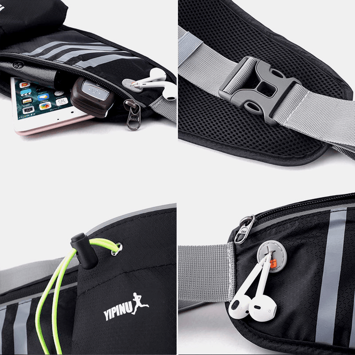 Men Nylon Headphone Hole Waterproof Outdoor Running Sports Kettle Bag Phone Bag Waist Bag - MRSLM