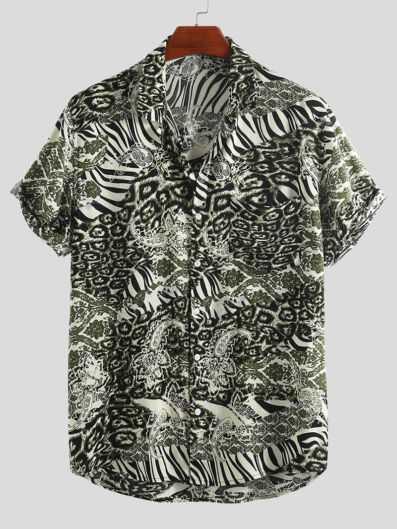 Men Leopard Print Short Sleeve Holiday Party Relaxed Shirts - MRSLM