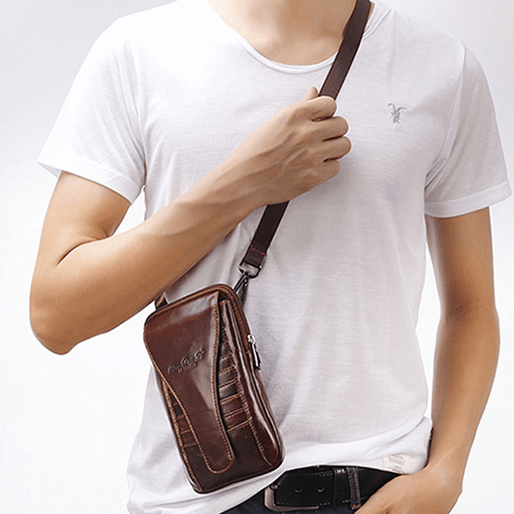 Men Genuine Leather Waist Bag Shoulder Phone Bag Crossbody B - MRSLM