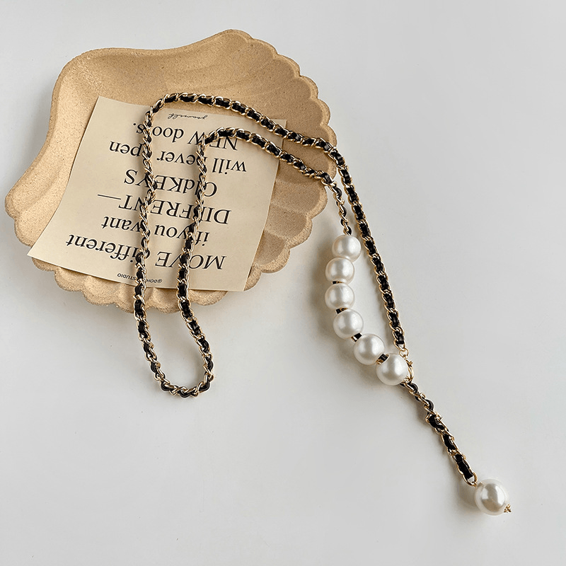 Elegant and Fashionable Pearl Metal Braided Waist Chain Belt - MRSLM