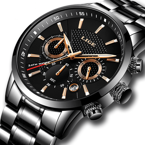 LIGE 9866 Chronograph Full Steel Band Men Wrist Watch Luminous Display Quartz Watch - MRSLM