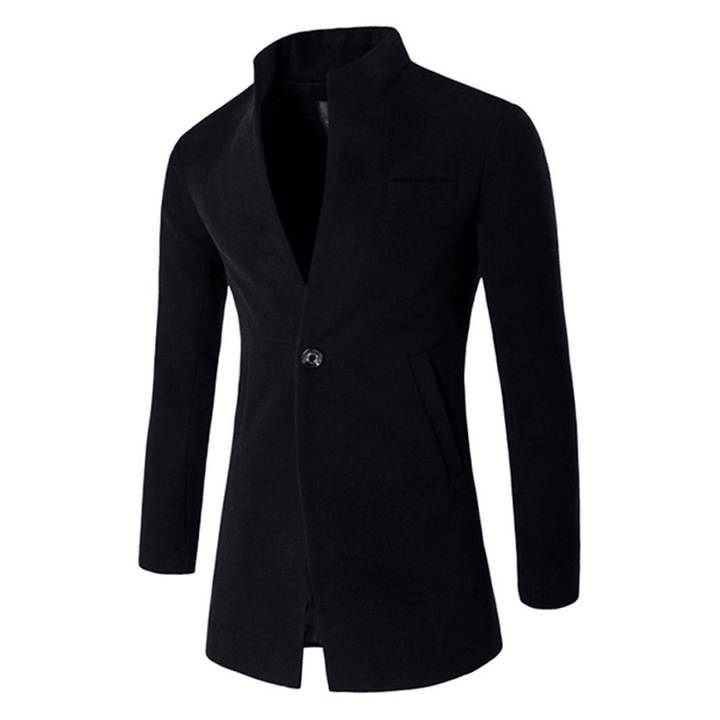 Mens Business One Button Stand Collar Fashion Casual Slim Fit Wool Jacket - MRSLM