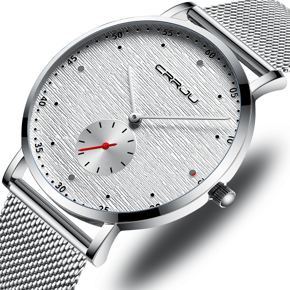 CRRJU 2163 Fashion Red Dot Design Full Steel Independent Second Dial Men Quartz Watch - MRSLM