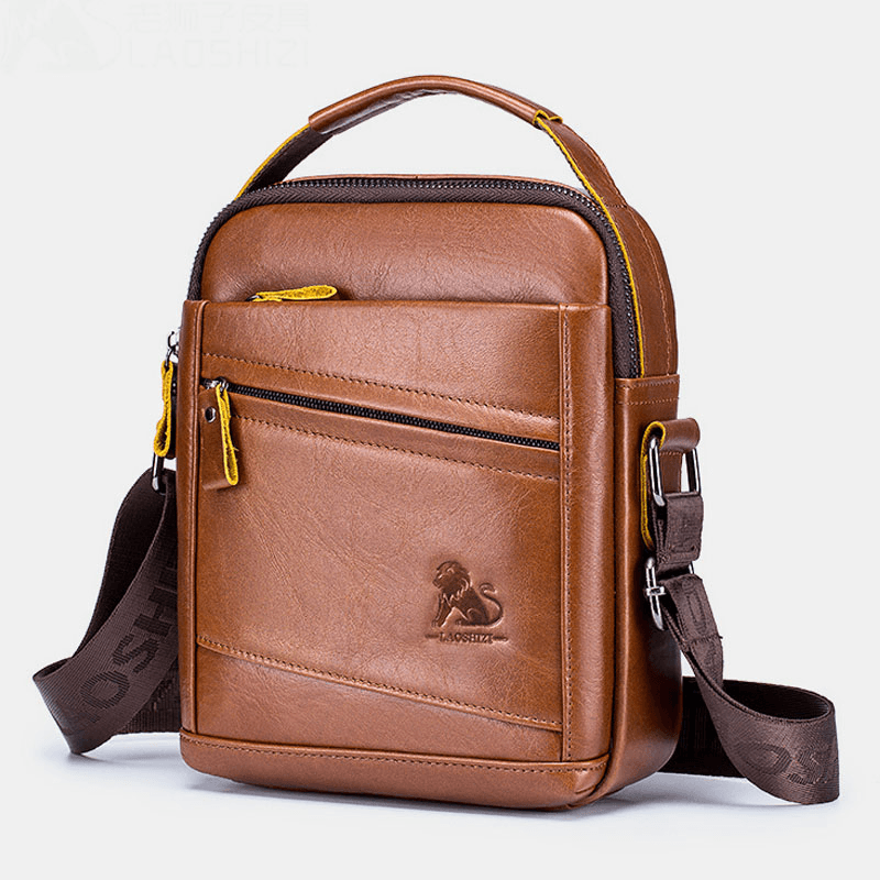Men First Layer Cowhide Anti-Theft Crossbody Bags Multifunctional Wear-Resistant Large Capacity Messenger Bag Handbag - MRSLM