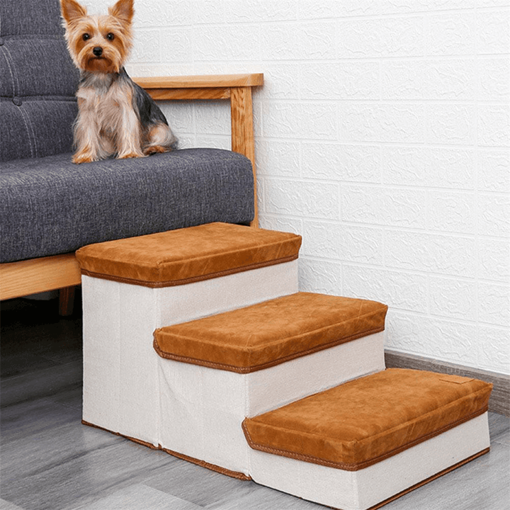 Doglemi Pet Stairs Foldable 3-Step Storage Style Pet Stair Indoor Pet Ramp Ladder for Puppies Dog Bed Stairs - MRSLM