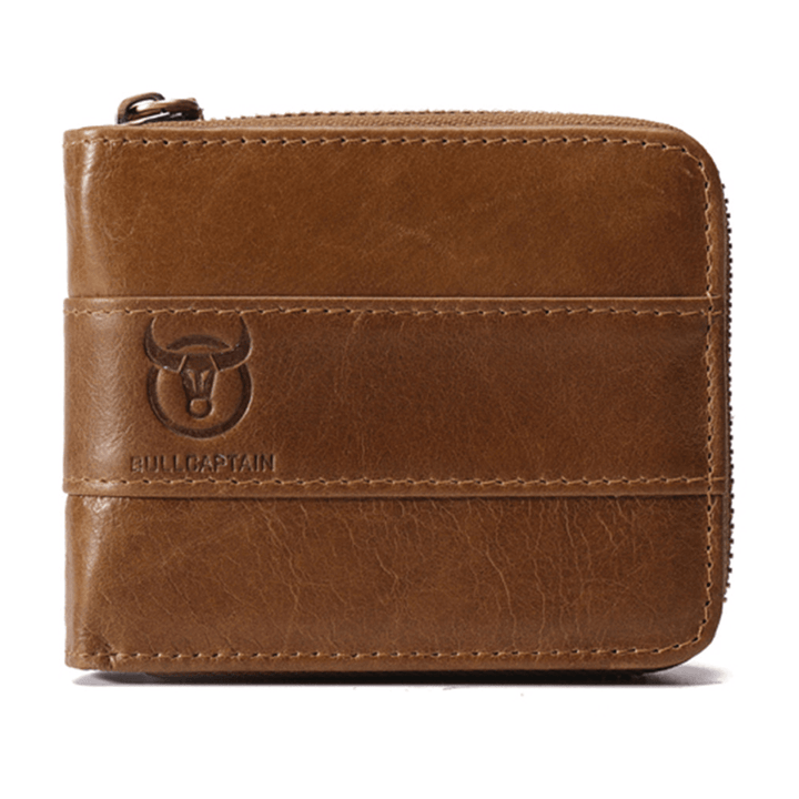 Bullcaptain Genuine Leather Trifold Wallet RFID Antimagnetic Vintage 11 Card Slots Coin Bag Wallet for Men - MRSLM