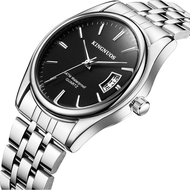 KINGNUOS 1853 Stainless Steel Band Business Men Wrist Watch Date Display Quartz Watch - MRSLM