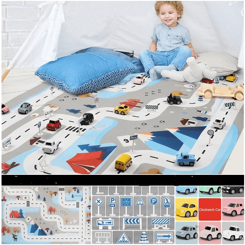 Parent-Child Play Indoor Outdoor Kid'S Traffic Parking Lot Car Map Rug Nordic Portable Game Mat Baby Room Carpet - MRSLM