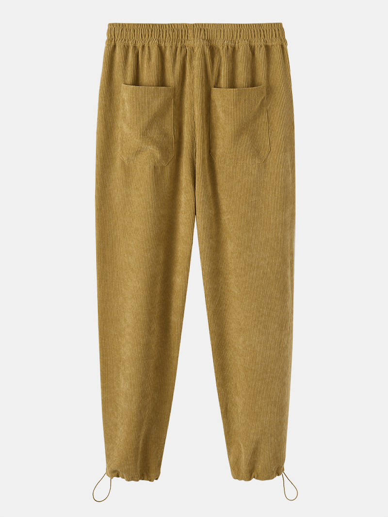 Mens Solid Color Corduroy Texture Jogger Pants with Pocket - MRSLM