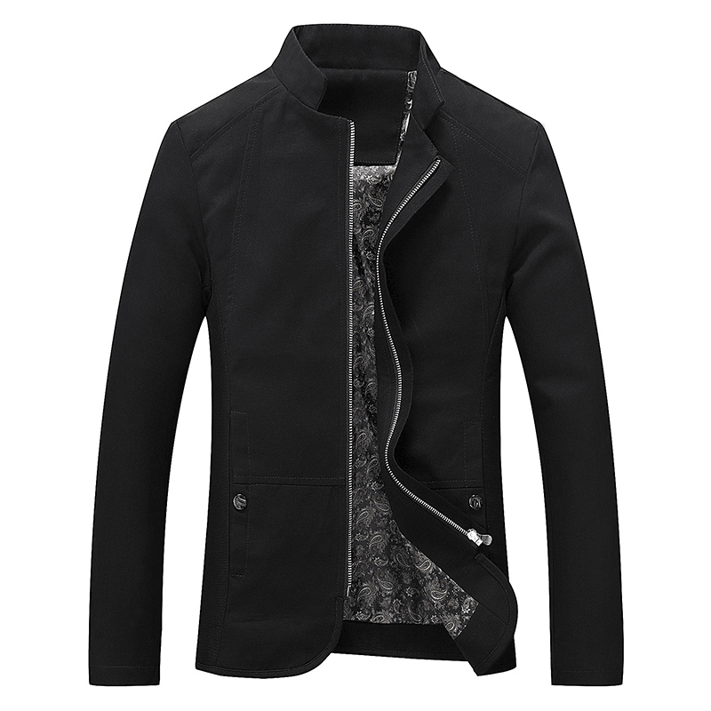 Men Fashion Business Stand Collar Cotton Casual Solid Jacket - MRSLM