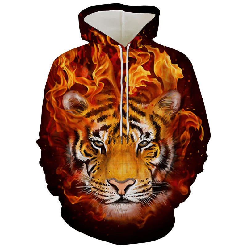 Men'S Tiger Series 3D Printing Hooded Loose Sweater - MRSLM