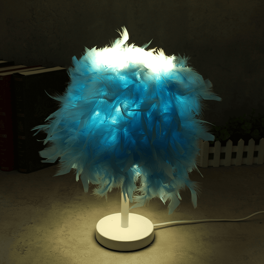 Colorful Feather Shade Table Lamp Bedside Desk Lamp Night Light Home Decor Gifts - MRSLM